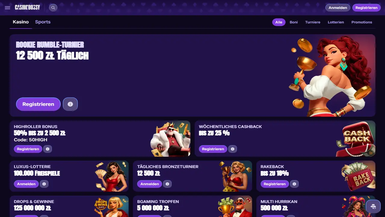 Casinobossy Boni & Aktionen – Screenshot