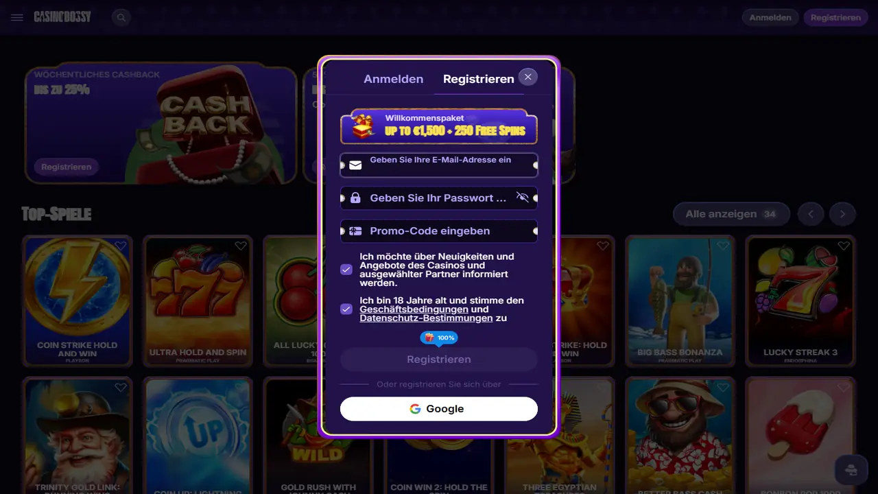 Casinobossy Registrierung